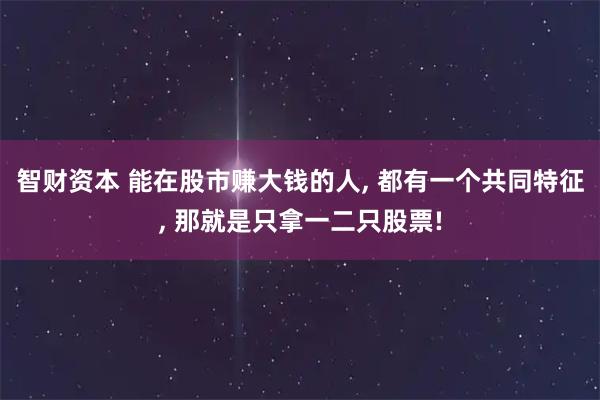 智财资本 能在股市赚大钱的人, 都有一个共同特征, 那就是只拿一二只股票!